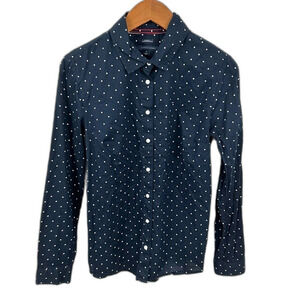 Tommy Hilfiger Navy & White Polka Dot Button-Up Blouse Size Medium